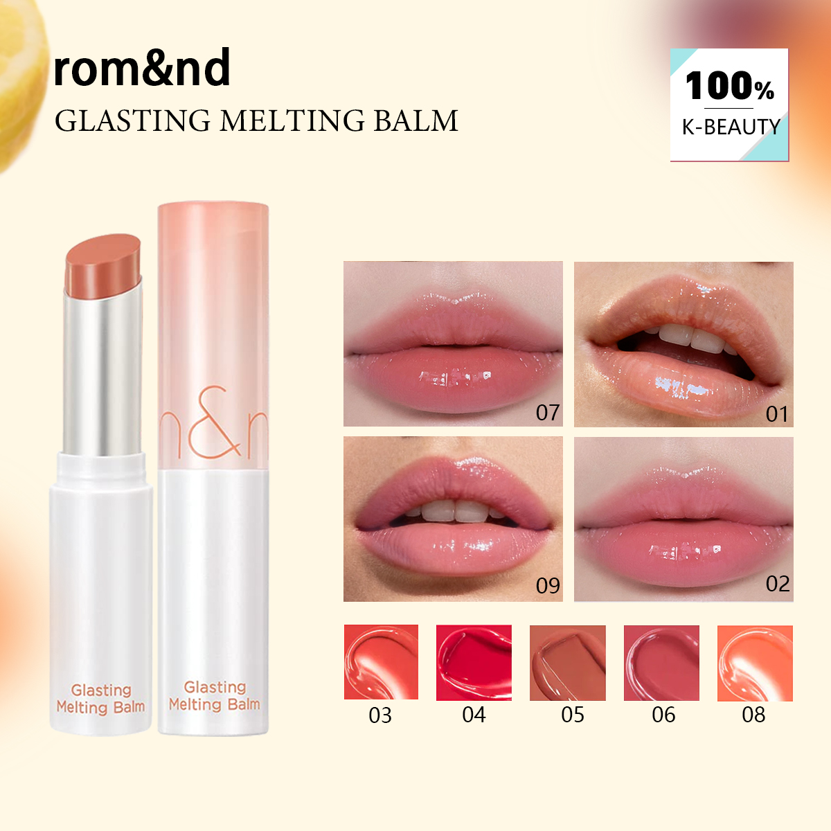 Lip Tint Korean - rom&nd GLASTING MELTING BALM (01-09), Finitura