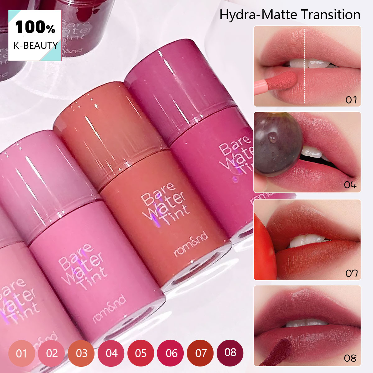 Lip Tint Korean - rom&nd BARE MOOL TINT, Texture Leggera