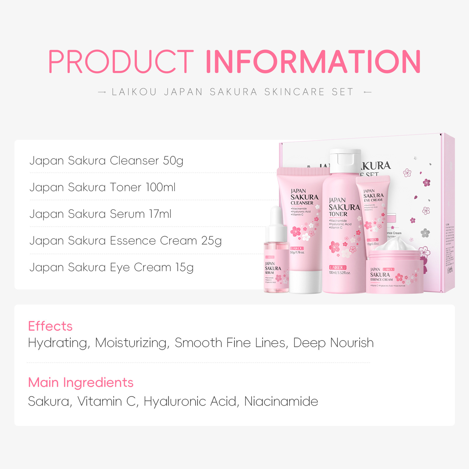 LAIKOU Sakura Kit 5 pezzi per  - Essence Serum Toner recensione e prezzo